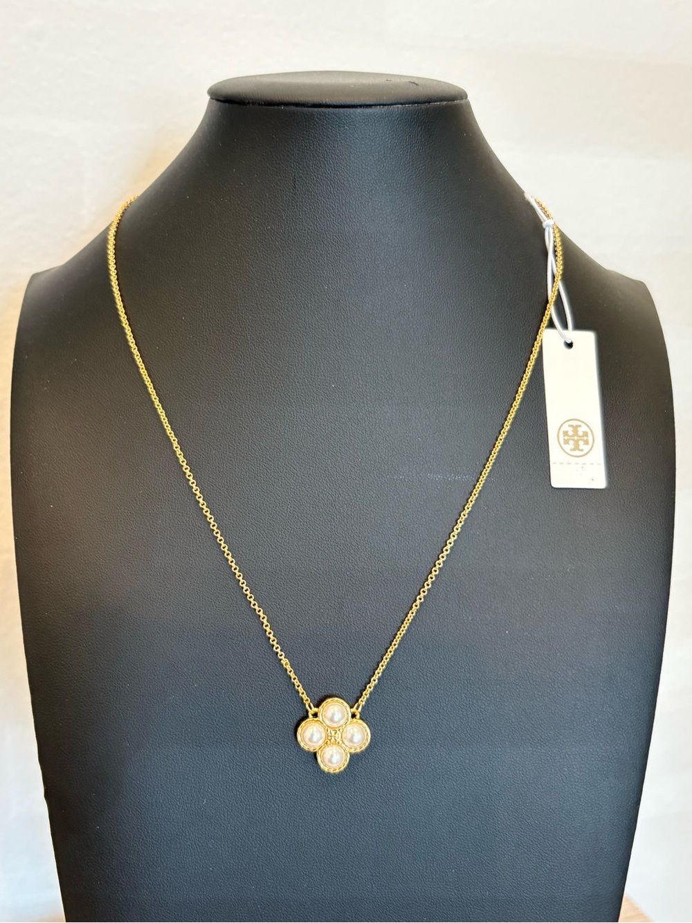 Tory Burch Gold Pearl Clover Pendant Necklace